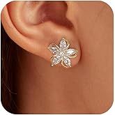 IPEPPY 925 Sterling Silver Flower Cubic Zirconia Stud Earring for Women 14K Gold Plated Floral Crystal Earring Cute Blossom Trendy Hypoallergenic Earring Jewelry Christmas Gifts for Monther