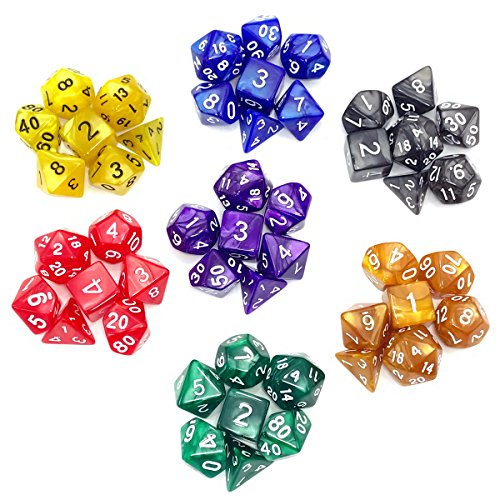 Flyesto Polyhedral 5 x 7Die Series 5 Colors Game Dice with 4 Sided, 6
