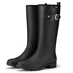 HISEA Black Rain Boots Women Slim Calf PVC Rubber