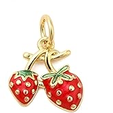 DanLingJewelry 10Pcs Golden Color Imitation Strawberry Brass Enamel Charms Red Fruit Food Charms for Jewelry Bracelets Making Keychain Craft