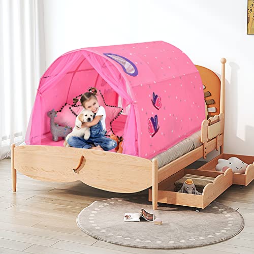 Costzon Kids Dream Bed Tent, Portable Baby Playhouse Privacy Space Twin w/Double Net Curtain, Princess Tent w/Inner Pocket & Carrying Bag, Children Play Tent for Girls (Pink)