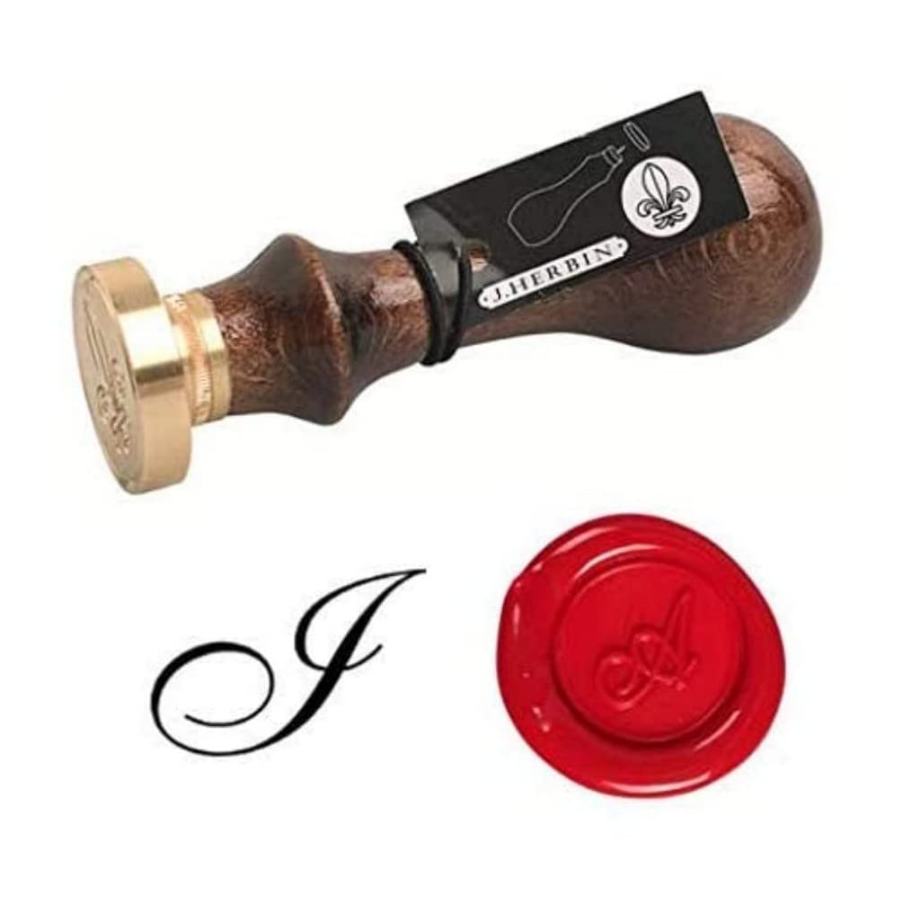 Jacques Herbin 40109T - A Round Seal with Varnished Wooden Handle - Copperplate - The Letter I - Manufactured in France - Creative Art Tool - Wax Stamp