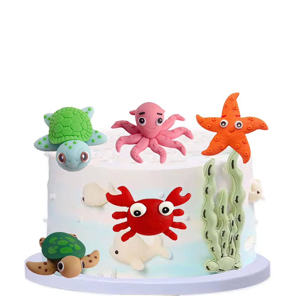 Morofme Sea Cake Toppers - 5pcs Ocean Animals Cake Decorations for Kids' Under the Sea Birthday & Baby Shower Parties