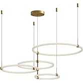 Kuzco Lighting Bruni 55" Chandelier | Brushed Gold Finish | Ribbed Acrylic Diffuser | Modern LED Ring Ceiling Light | Made of