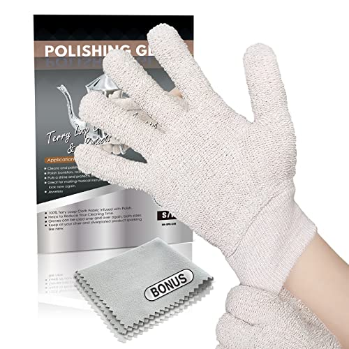 Evridwear Silver Polishing Gloves Polish Cleaning Glove Mitt for Sterling Silver Brass (S/M)