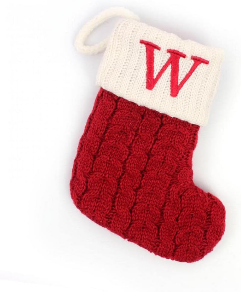 Stockings & Holders - Christmas Stocking with 26 Letter, Initial Embroidered Mini Cute Christmas Stockings Cotton Cord with White Super Soft Plush Cuffs Christmas Decorations, 5.5 * 7.1 in (W)