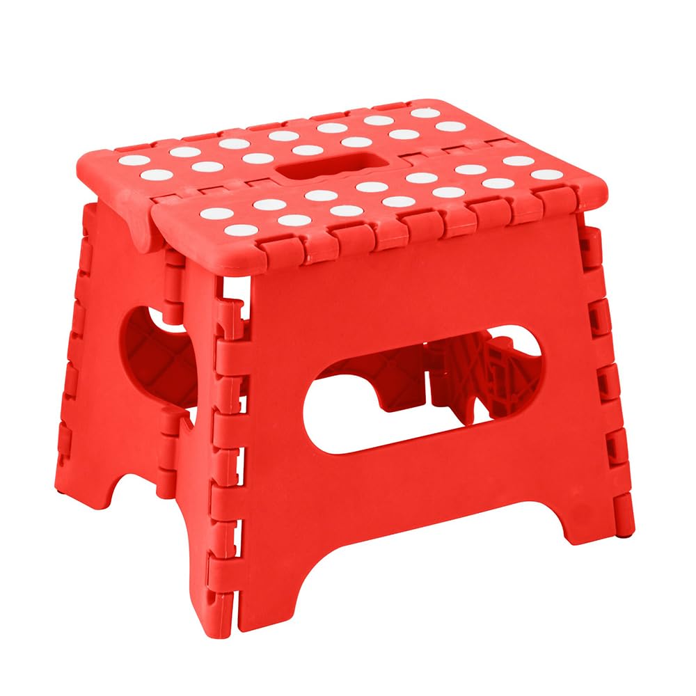 ARASO-UK Small Folding Step Stool Small Kitchen Step Tool for Kids Adults Lightweight Space Saving Easy Folding Stool Portable Foot Stool (Red)