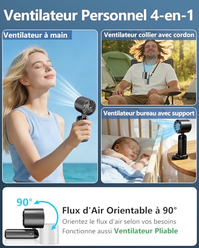 Kouric Portable Turbo Fan, 199 Adjustable Speeds | USB Rechargeable 3500 mAh Max 10 Hours | Pocket Fan with LED Display, Ultra Quiet, Ideal for Children and Adults, Outdoor Travel