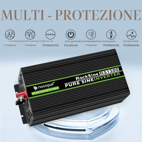 Novopal 1500 W Sine Wave Inverter Power - DC 24 V to AC 220 V Inverter Voltage - 2 EU Socket with USB Output - 5 Metres Remote Control - Suitable for Family, Trucks, Camping, Travel