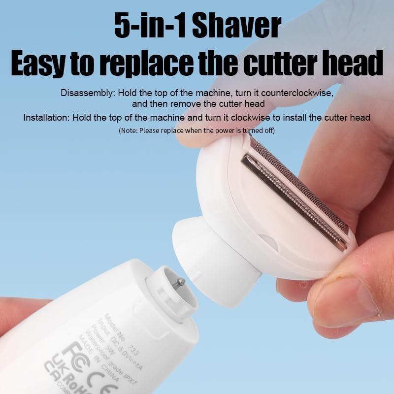 Women's Electric Shaver, 5 in 1 Multifunctional Hair Removal and Grooming, 5 Accessories (Body/Face/Eyebrows/Nose/Ears), Electric Shaver with LED Display