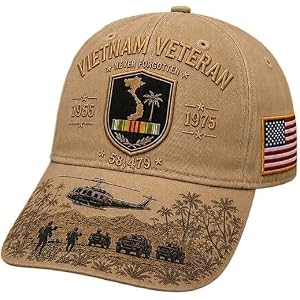 Vietnam Veteran Never Forgotten 1955-1975 Commemorative Hat | American Flag Print, Vietnam Veteran Tribute Casual Hat, 1955-1