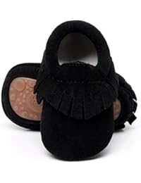 HONGTEYA Leather Baby Moccasins Hard Soled Tassel Crib Toddler Shoes for Boys and Girls (18-24 Months/5.51inch, Suede Black)