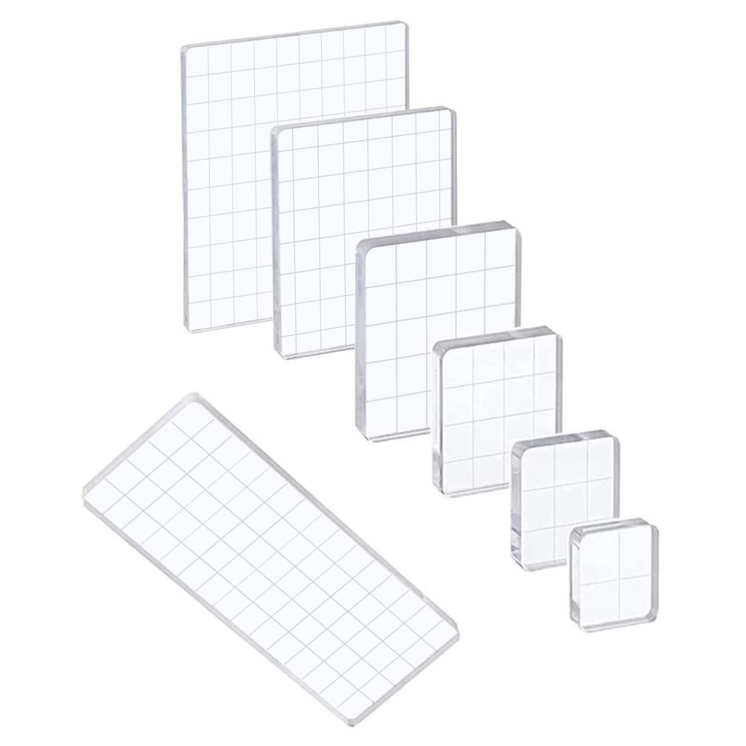 7 Pcs of Acrylic Stamp Block, Acrylic Block Group, Acrylic Stamp Block with Grid Lines, Stamp Making Kit Used for Scrapbooking, Card Making,DIY Craft, Jewelry, Embossing Tool for Christmas Stamp