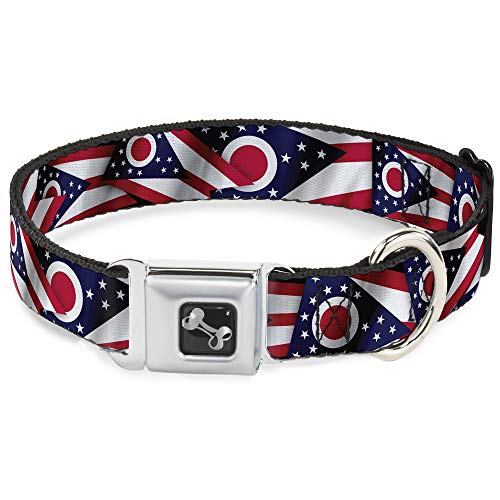 Dog Collar Seatbelt Buckle Ohio Flags Stacked 16 to 23 Inches 1.5 Inch Wide