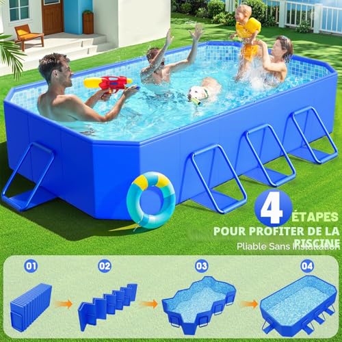 KingSom Piscine Tubulaire rectangulaire,Piscine hors Sol rectangulaire,Surdimensionné et Épaissi,Piscine Metal Frame Piscine Tubulaire,Facile à Ranger,Piscine Pliable,Piscine Adulte, 300 x 185 x 51 cm