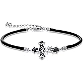 AOBOCO Blessed Cross Bracelet 925 Sterling Silver Black Cross Flower Adjustable Link Bracelet Faith Christian Religious Jewelry Gift for Women Men, 6.5 Inches to 8.5 Inches