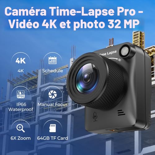 Dsoon Timelapse FHD Camera for Construction, Plants, Weather and Life with 4K Resolution 2.4" TFT HD LCD Screen, 180 Days Standby Waterproof IP66, 64GB TF Card Included