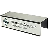 Quality Aluminum, Changeable Cubicle Nameplate Holder, Satin Silver Base, and Matte Black Name Plate Holder, Guaranteed Not to Crack (3" Depth)