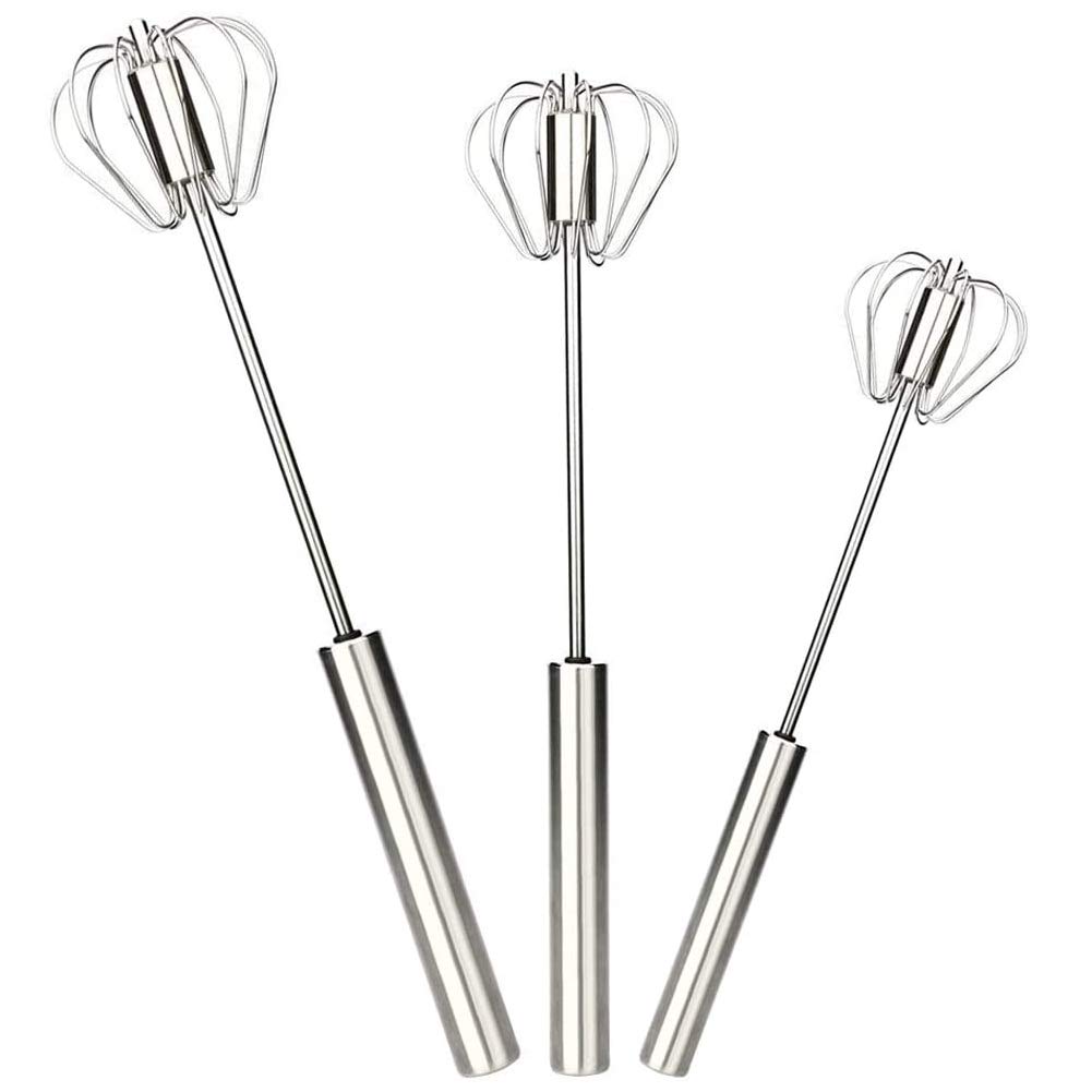 BETOY 3 Pack Kitchen Whisk,Egg Whisk, Stainless Steel Hand Push Blender for Home - Versatile Tool for Milk Frother, Hand Push Mixer Stirrer - Kitchen Utensil for Blending,Whisking, Beating & Stirring