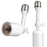 Jacqings 4.5 Inch Adjustable Light Socket Extender, 360&deg; E26/E27 Bulb Extension | Secure Plug in Light Socket Adapter for Lamp &amp; Fan, 2 Pack