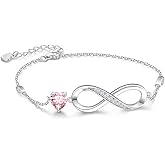 RIVIKO Infinity Love Heart Symbol Charm Bracelet for Women 925 Sterling Silver Adjustable Birthday Valentine’s Day Christmas Mothers Day Jewelry Gift for Mom Women Wife Her Friends