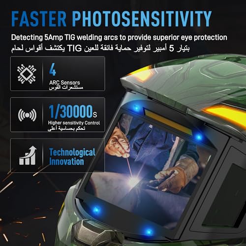 ANDELI Welding Helmet - Panoramic 180° View 4.53"X3.23",1/1/1/2 True Color Solar Powered Welder Hood，Wide Shade Welder Mask for TIG MIG ARC Cut and Grind，OPTIM-600LB-TGB (OPTIM-600LB-TGB)