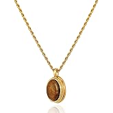 Dckazz Chunky Necklace Brown Gold Statement Necklace Vintage Tiger Eye Pendant Natural Brown Stone Pendant 14K Gold Plated Jewelry