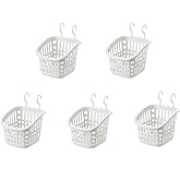 Doitxue 5PCS Plastic Hanging Baskets for Shower, Hanging Basket Organizer with Hooks, Square 6.3Inches Small Hanging Storage Basket (Grey)