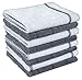 Gryeer Microfiber Dish Towels - 8 Pack (4 Check and 4 Stripe Designed) - Soft, Super Absorbent and Lint Free Kitchen Towels, 26 x 18 Inch, Gray