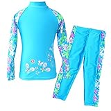 TFJH Girls Long Sleeve Swimsuit UPF 50+ Rashguard 1-10 Years