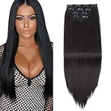 230g Super Thick Clip In Hair Extensions, Elegant Straight Full Head Black Hair Extensions With Clips, Long Thick Hairpiece 4 Pieces Set Wigs For Black Women (Black - Straight)