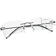 Photochromic Progressive Multifocal Reading Glasses Men Women Rimless Multifocus Readers Diamond Cut Blue Light Blocker No Line Spring Hinge Titanium Eyeglasses Transition Sunglasses With Readers 2.5