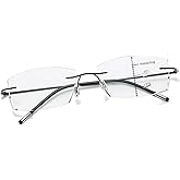 Photochromic Progressive Multifocal Reading Glasses Men Women Rimless Multifocus Readers Diamond Cut Blue Light Blocker No Line Spring Hinge Titanium Eyeglasses Transition Sunglasses With Readers 2.5