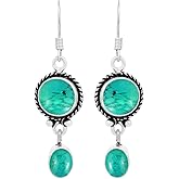 Natural Lapis Turquoise Moonstone Earrings Two Stone 925 Silver Overlay handmade Dangle Earrings for Women