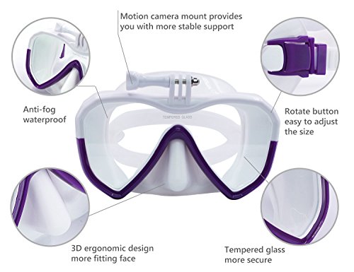 Startostar Snorkel Set, Camera Mount Panoramic View Diving mask, Innovative Air-Water Separated Channel & Anti-Fog Tempered Glass Lens with Gopro Adapter, Adjustable Straps & Silicone Mouthpiece - Thumbnail 4