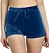 TOB Women's Casual Soft High Waist Drawstring Velvet Shorts Clubwear ,Peacblue,Small