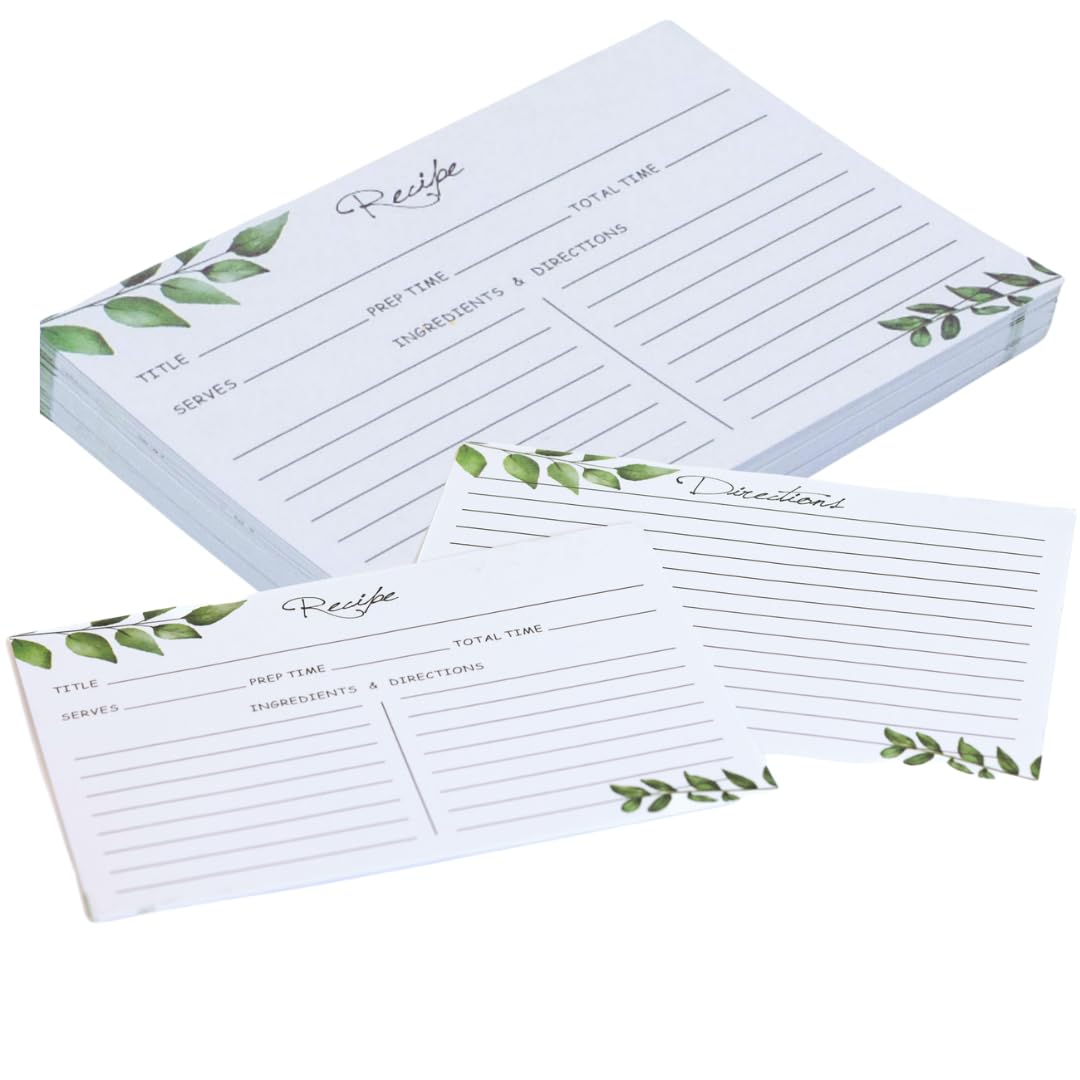 Photo 1 of ***FACTORY SEALED***Recipe Cards Custom 4.5x6.7-set of 50 Double Sided Blank Recipe Card, Premium Quality Recipe Index cards, Eucalyptus Design, Elegant Notecards for Bridal, Birthday, Housewarming. (Extra Large)