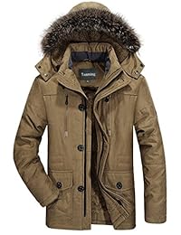 Tanming - Abrigo de invierno para hombre con forro de piel sintética y capucha desmontable