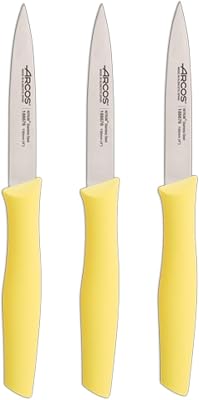 | Conjunto 3 Facas de Descascar | Facas de descascar | Facas para descascar batatas | Nitrum de Aço Inoxidável | Lâmina de 100 mm | Embalagens Ecológicas | Cor amarela