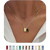 Umeher Initial Birthstone Necklace for Women 14K Gold Plated Dainty Tag Cubic Zirconia Birthstone Pendant Necklace,Letter A-Z,January-December,Birthday Christmas Jewelry Gift