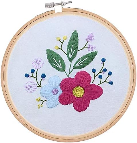 Inzopo Bamboo Embroidery Hoop Cross Stitch Flower Sewing Tool Set DIY Art Crafts, Embroidery Kit, DIY Handmade Embroidery Starter Kit for Adult Beginner