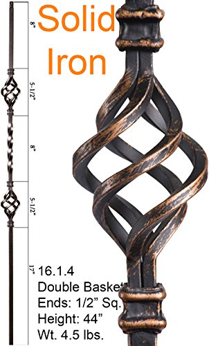 Oil Rubbed Bronze 16.1.4 Double Basket Iron Baluster for Staircase Remodel, Box of 5