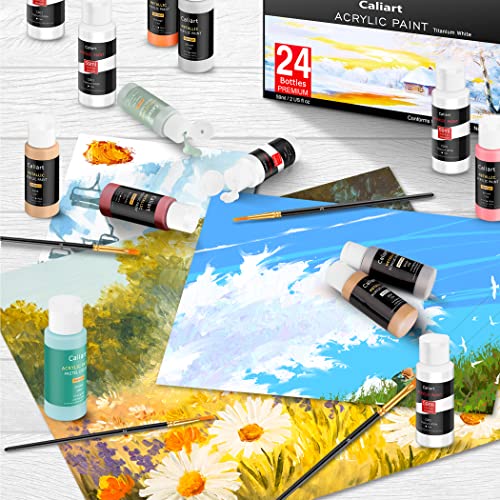 Caliart White Acrylic Paint With 12 Brushes, 24 Titanium White Paint