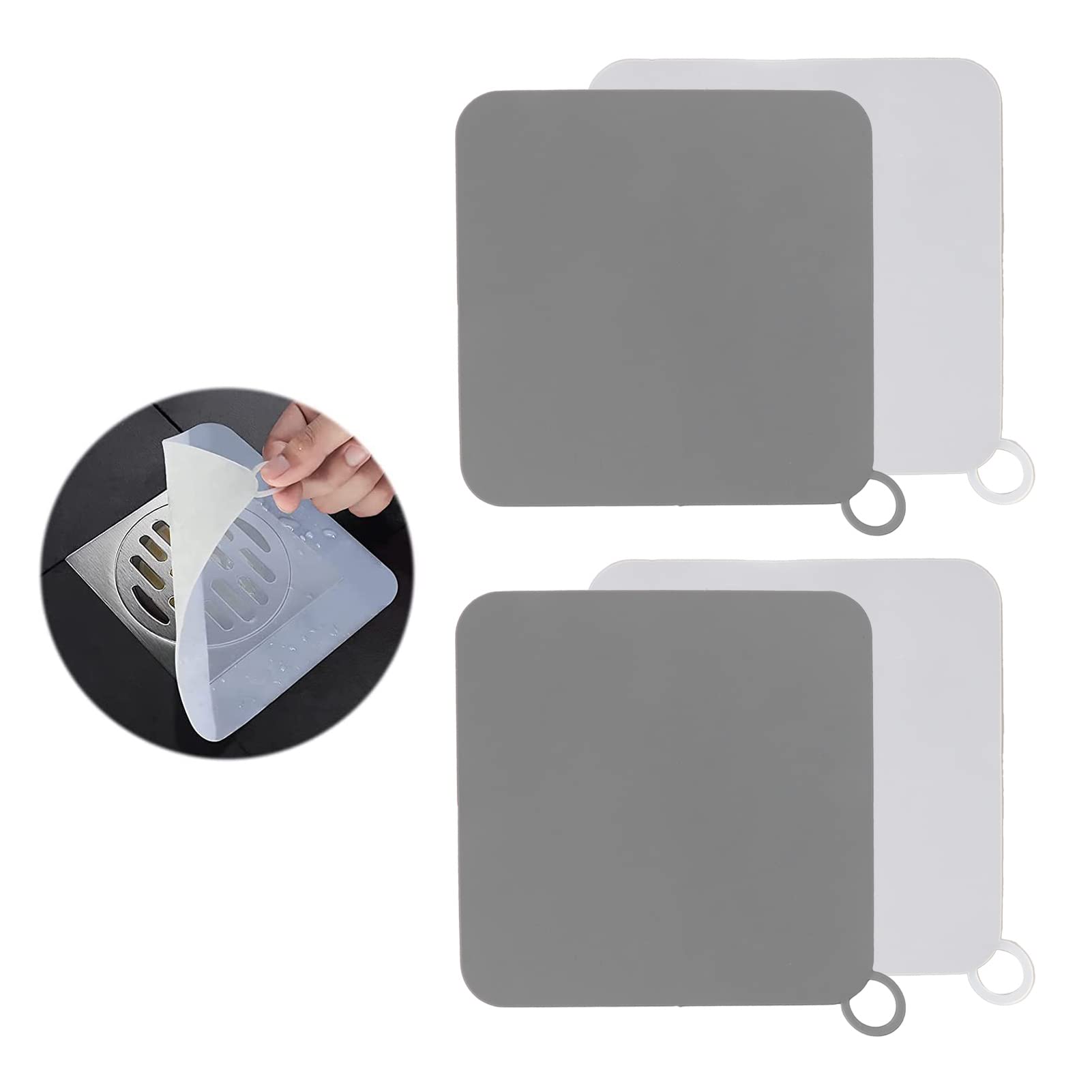 4pcs Bathtub Drain Stoppers, Silicone Flat Suction Cover,Multifunctional Kitchen Sink Drain Cover for Anti Cockroach (White,Gray)