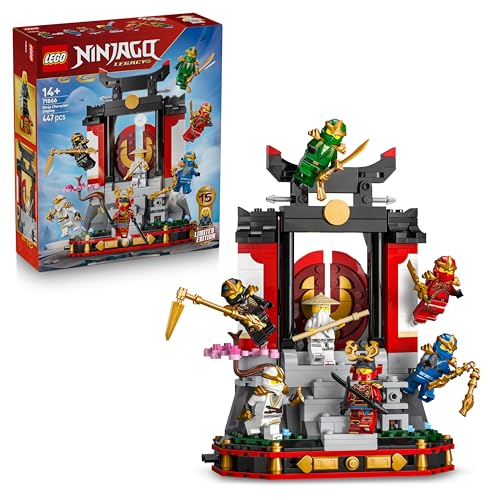 Ninjago Exposición de Personajes Ninja: 15 Aniversario - Puerta de Monasterio con 8 Minifiguras Coleccionables y Espadas - Regalo Nostálgico para Niños de 14+ Años y Fans Adultos - 71866