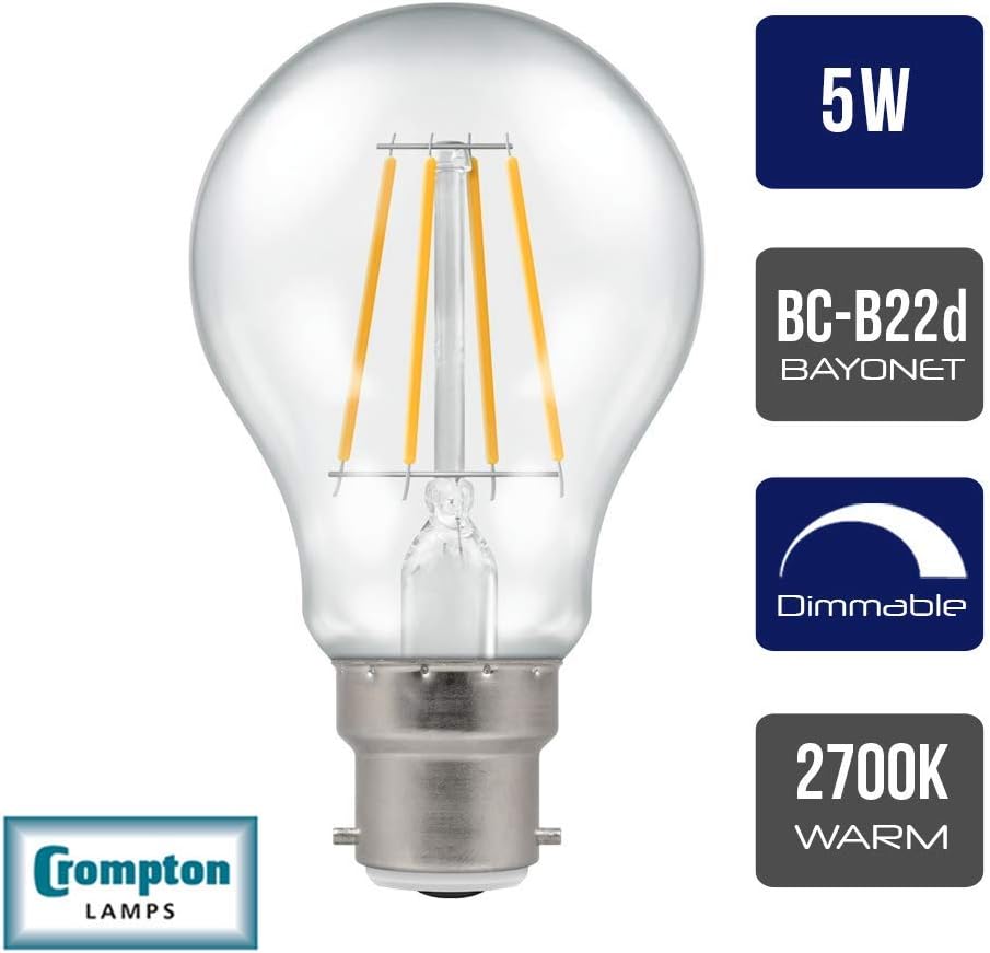 Crompton LED Dimmable Filament GLS Light Bulb Clear 5W B22 BC 2700K Warm White 40W Incandescent Bulb Equivalent 470 Lumens Energy Saving led Bulbs Bayonet LED Light Bulbs - Image 3