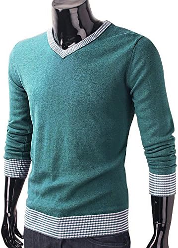 DELUXSEY Wool Blend Casual Sweaters For Men - Mens V Neck Sweaters (Cyan, L)