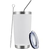 MEWAY 20oz Tumbler Cup Double Wall Vacuum Insulated Travel Mug Bulk, Stainless Steel Tumblers with Lid and Straw, Durable Powder Coated Coffee Cups for Cold & Hot Drinks (White, 1)