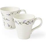 Portmeirion Sophie Conran Lavandula Coffee Mugs, Set of 2 Porcelain Coffee Cup, Lavender Sprig Flower Design, Hot Drink, Tea