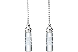 Penck Decorative Ceiling Fan Pull Chains 12 inches Gorgeous Hanging Pendants Brushed Nickel Beaded Chain with Clear & Frosted Glass Pullchain Ornament for Ceiling Lights, Fans, Pack of 2